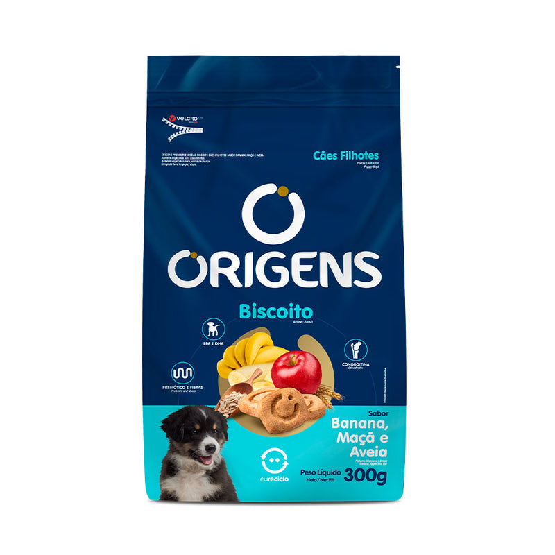 Biscoito Origens para Cães Filhotes Sabor Banana, Maçã e Aveia 300g
