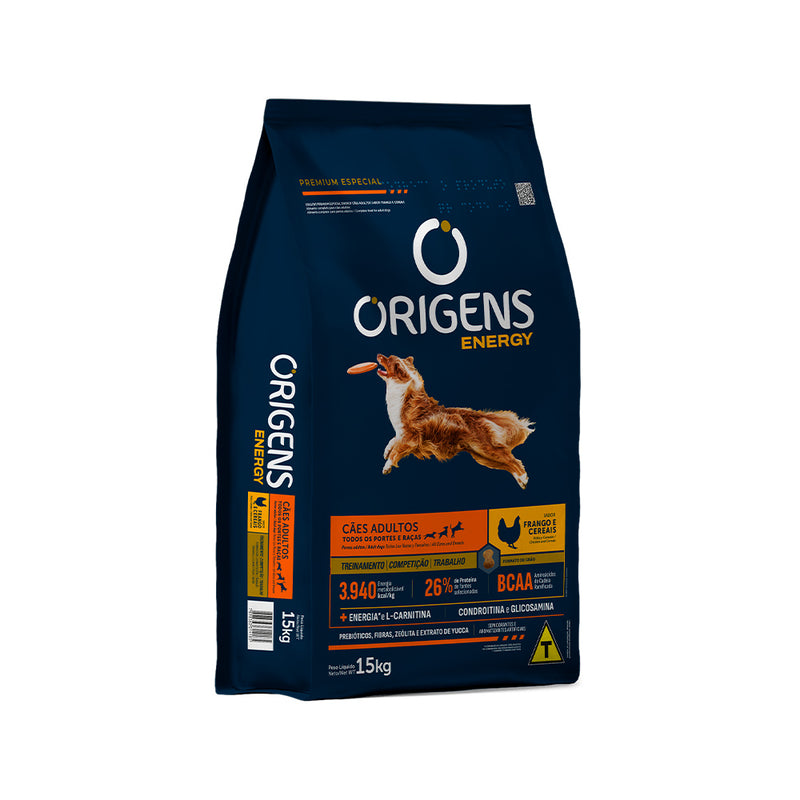 Ração Origens Energy para Cães Adultos Sabor Frango e Cereais 15 kg
