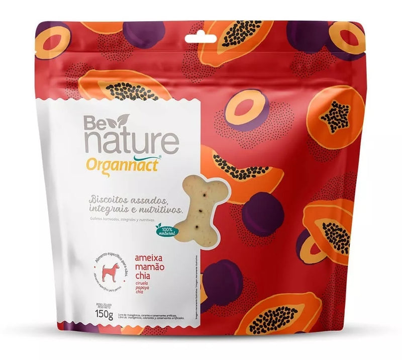 Biscoito P/ Cães Be Nature Organnact Ameixa Mamão Chia 150g
