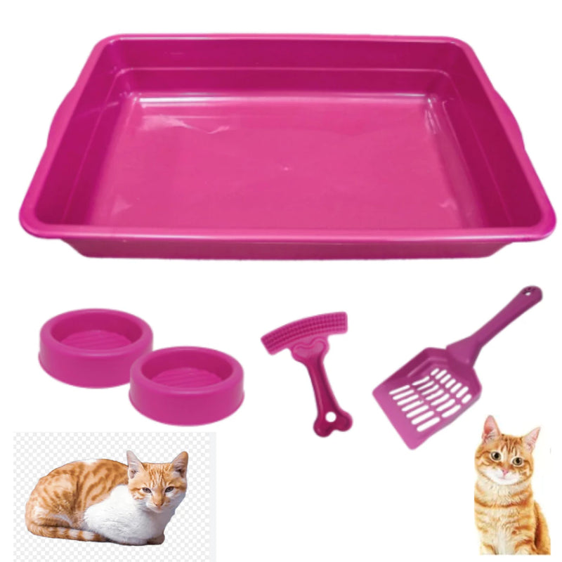 Kit bandeija de gato preta 1 bandeija + 2 rosa