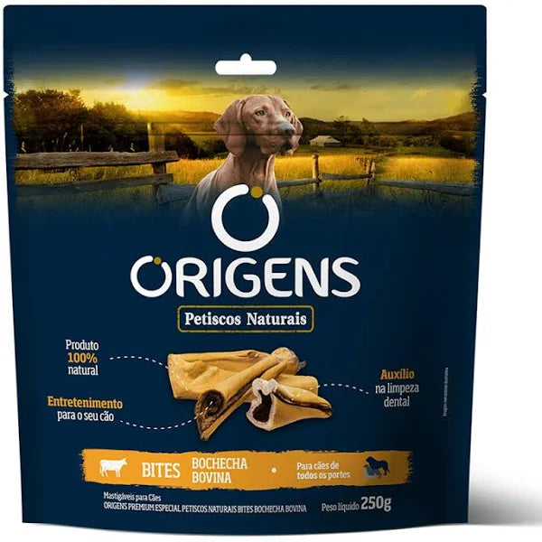 Origens Petisco Natural Para Cães Bochecha Bovina Bites